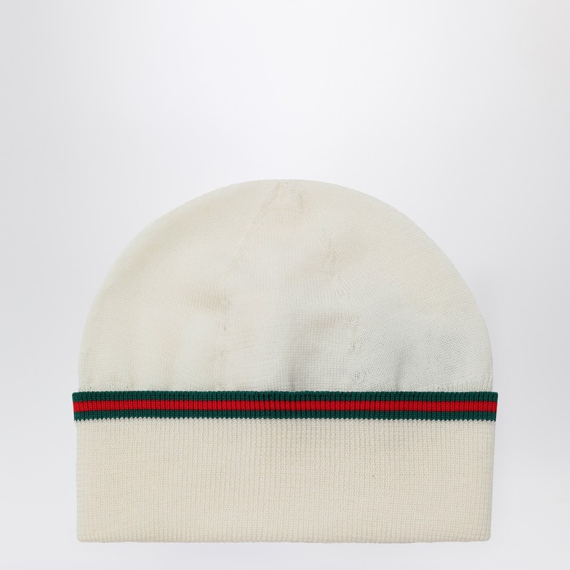 White wool beanie with Web tape