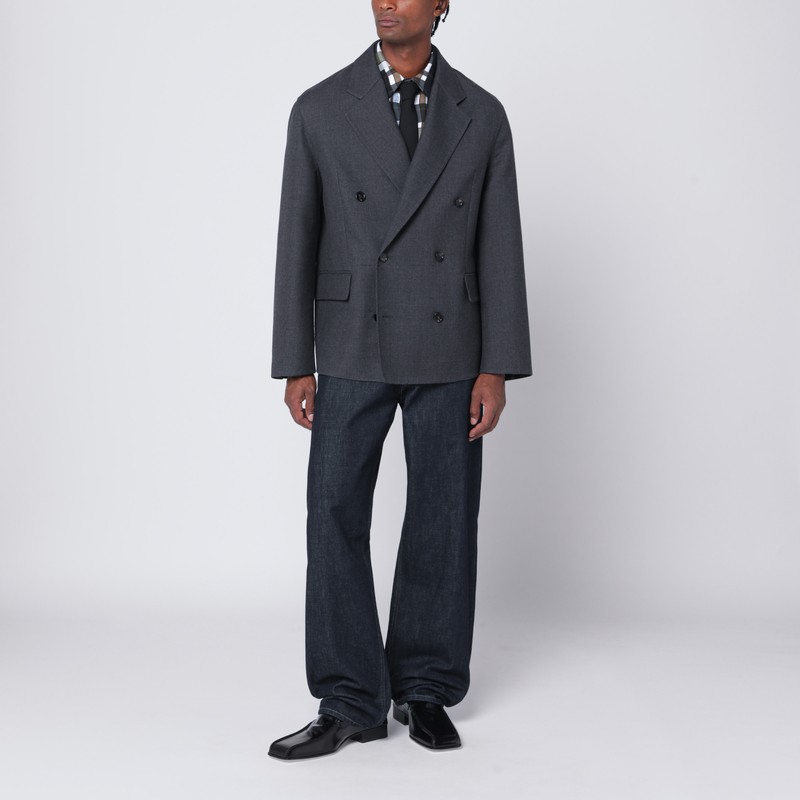 Bottega Veneta Grey Double-breasted Wool Jacket In Gray