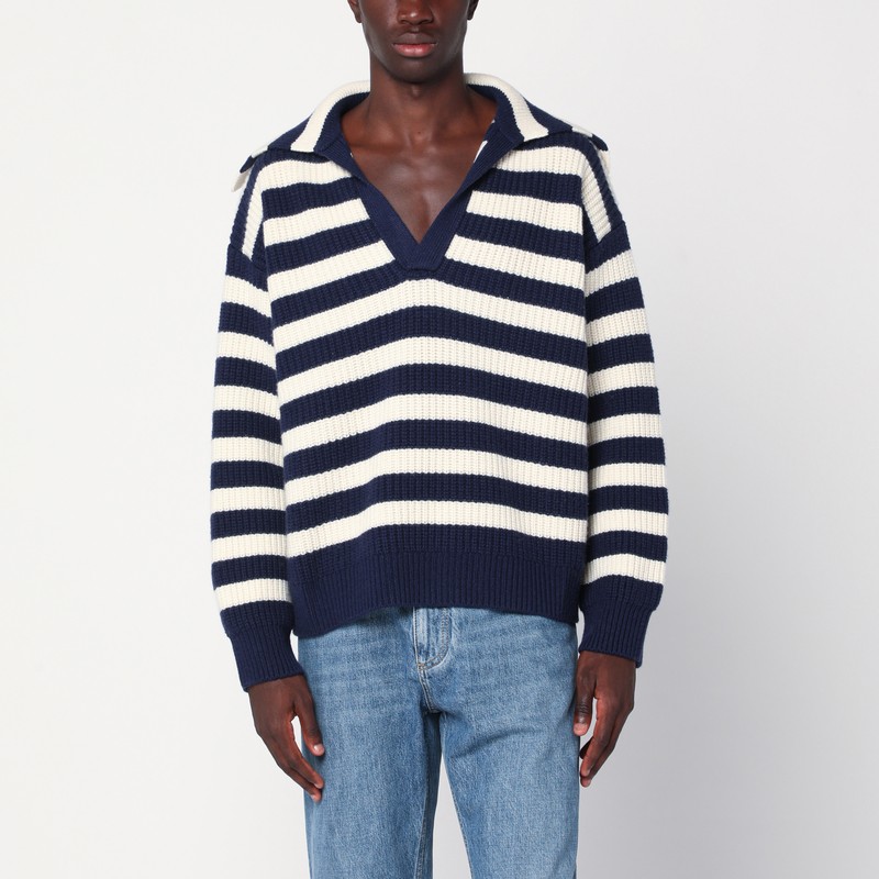 White/blue striped wool-blend sweater