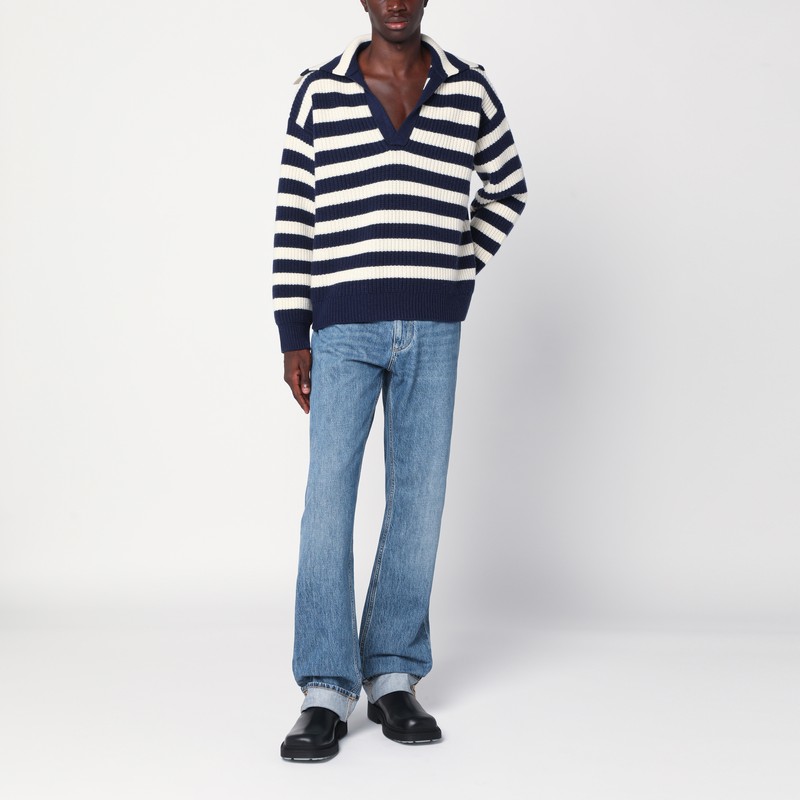 Bottega Veneta White/blue Striped Wool-blend Sweater In Blue