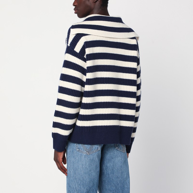 Bottega Veneta White/blue Striped Wool-blend Sweater In Blue