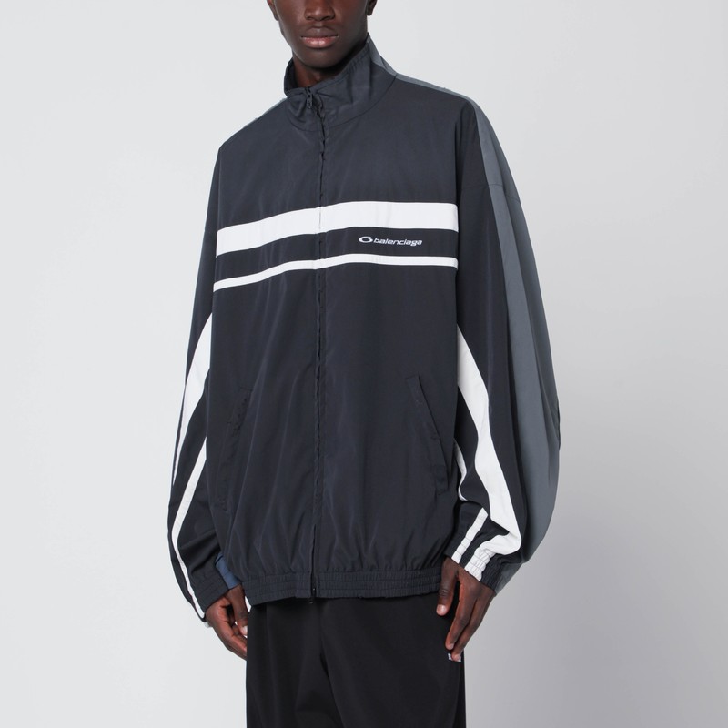 Black/navy/grey 50/50 technical fabric tracksuit jacket