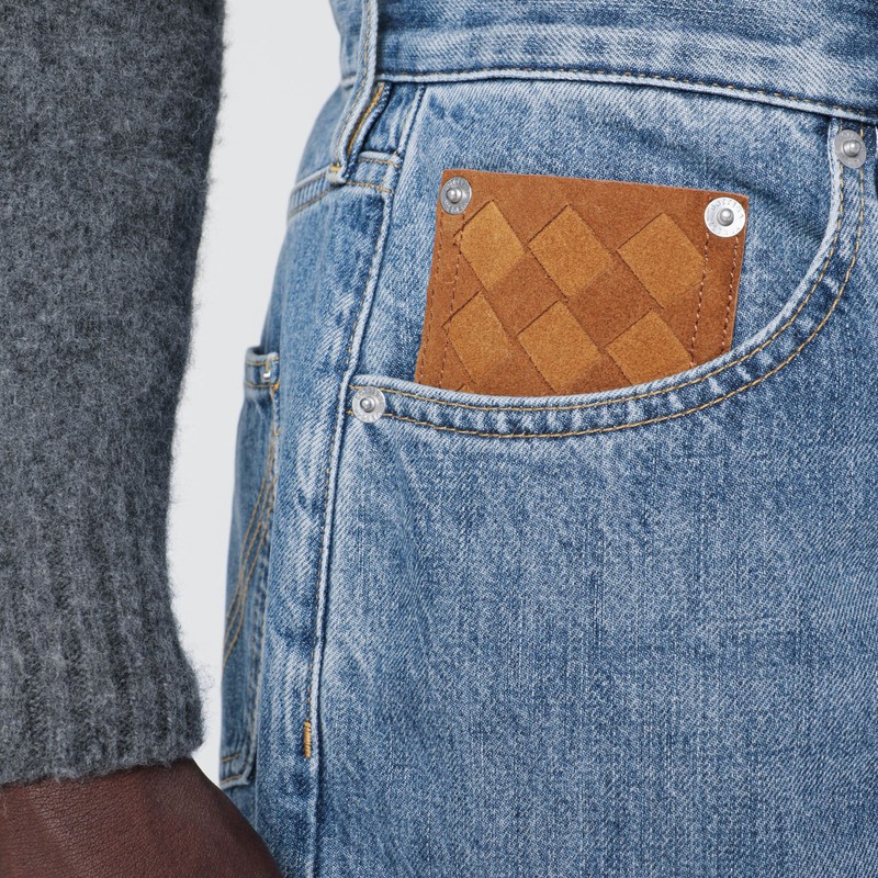 Bottega Veneta Blue Jeans With Intrecciato Pocket In Blue