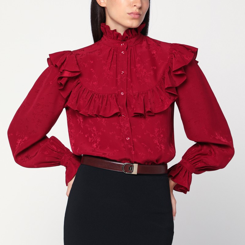 Red damask silk shirt