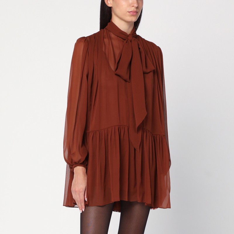 Rust-colored lavallière silk dress - Saint Laurent - Modalova