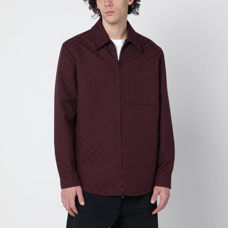 Burgundy GG-pattern shirt jacket