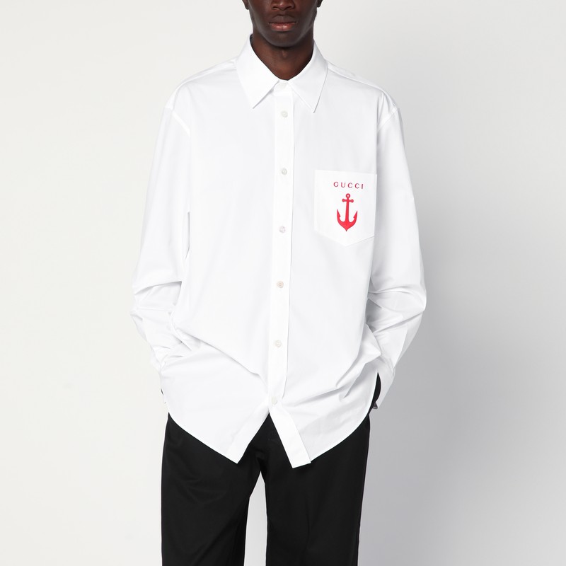 White cotton shirt with logo embroidery