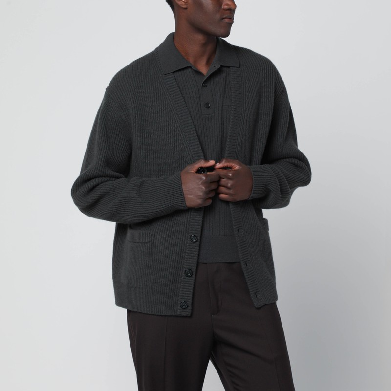 Military green wool and cashmere cardigan