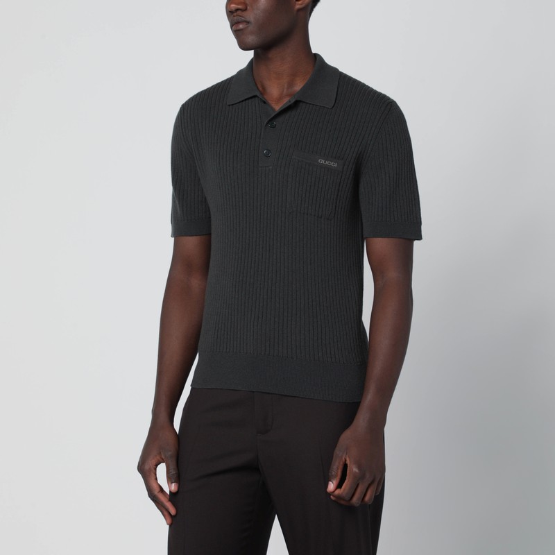 Military green wool and cashmere polo