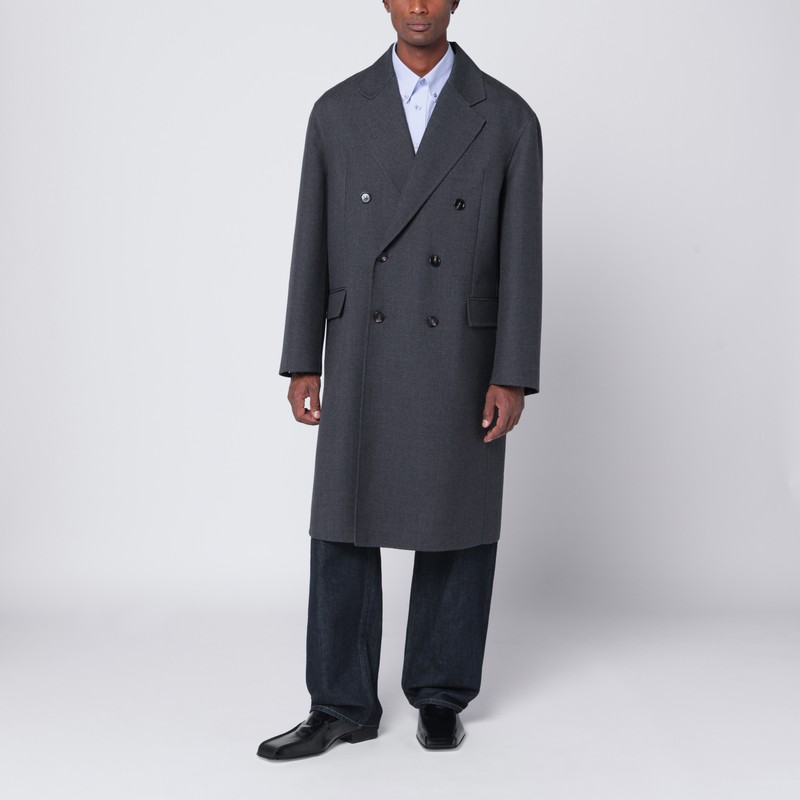 Bottega Veneta Grey Double-breasted Wool Coat In Gray