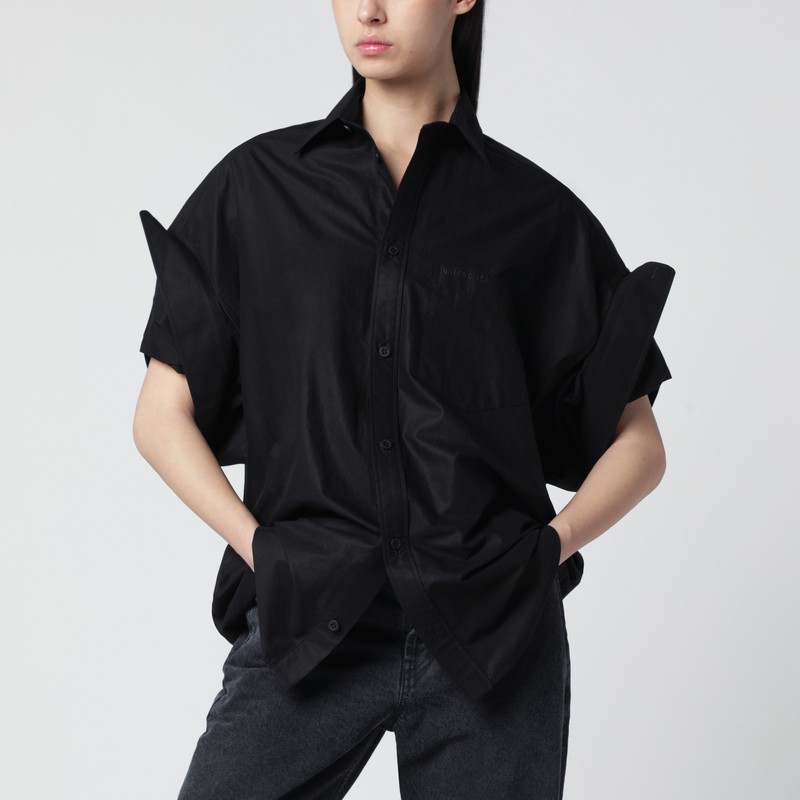 Black shirt with turn-up sleeves