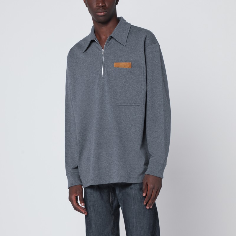 Dark grey polo shirt with Intrecciato detail