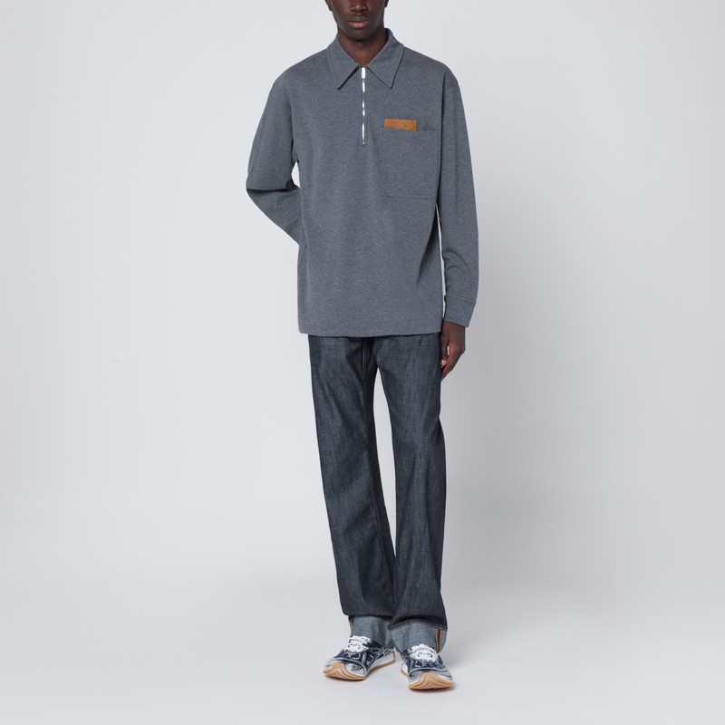 Bottega Veneta Dark Grey Polo Shirt With Intrecciato Detail In Gray