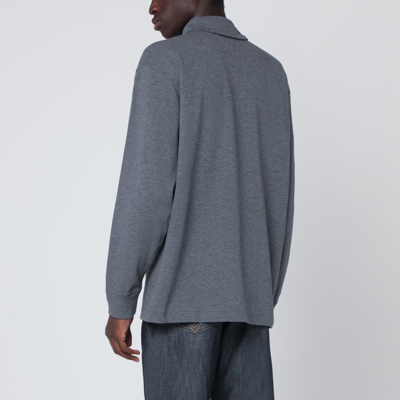 Bottega Veneta Dark Grey Polo Shirt With Intrecciato Detail In Gray