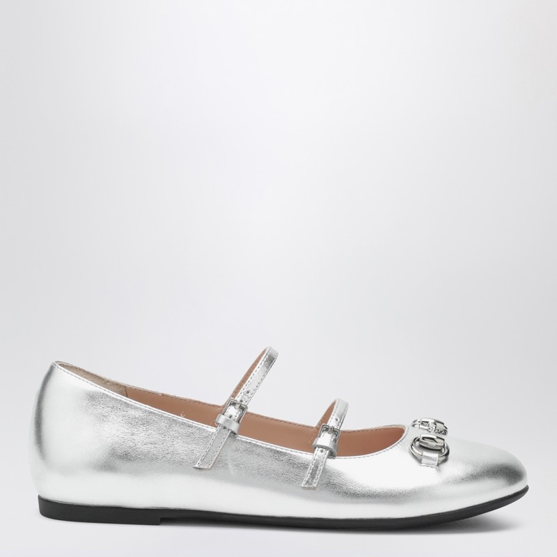 Silver ballerina flats with Horsebit detail