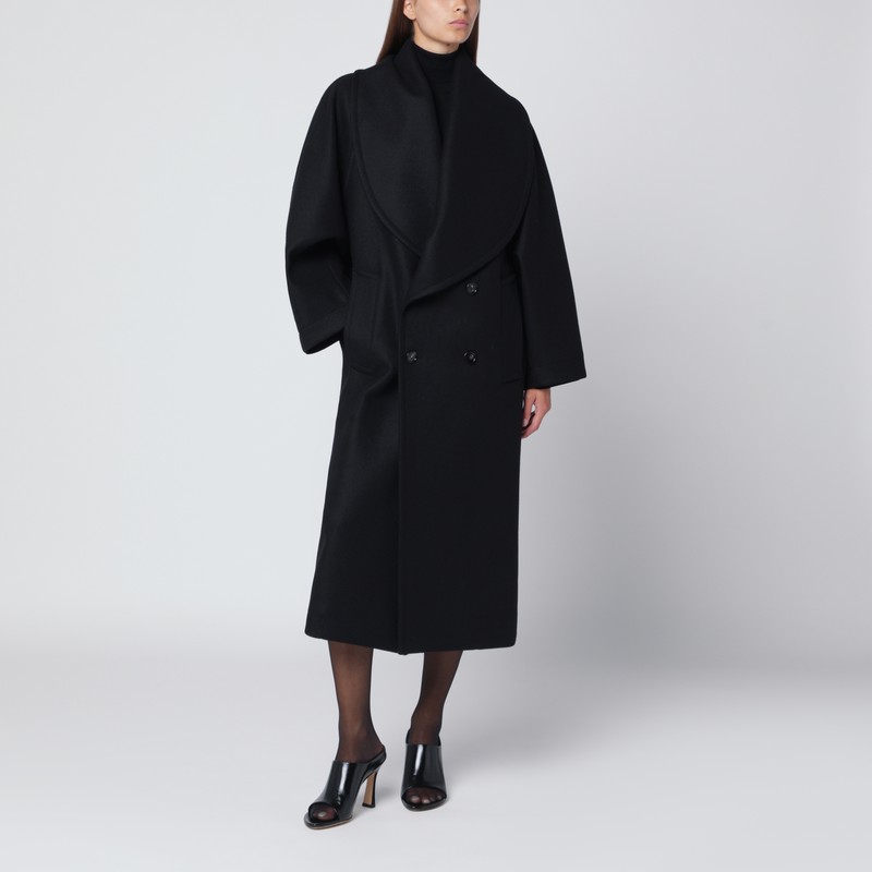 Black wool double-breasted coat