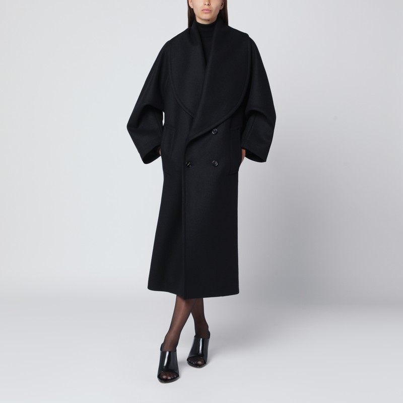 Bottega Veneta Black Wool Double-breasted Coat In Black