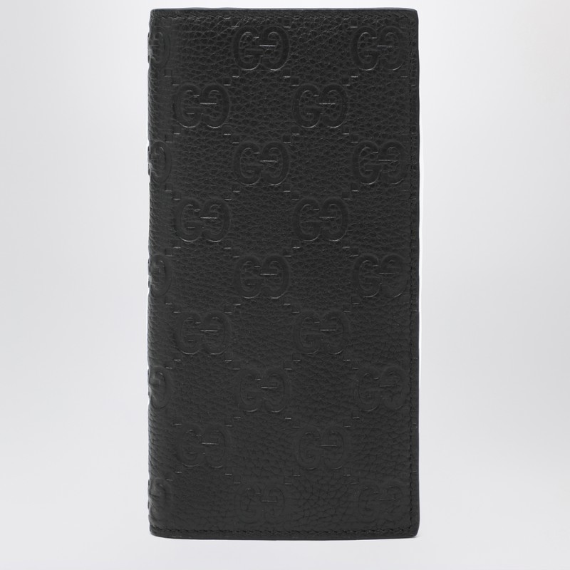 Long vertical wallet in black GG leather