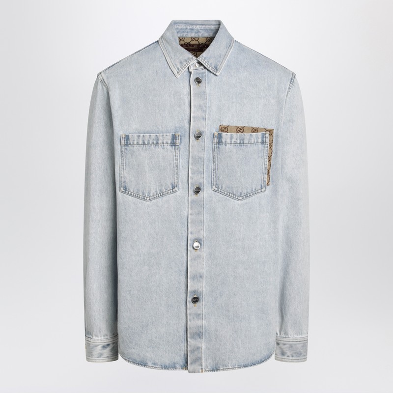 Faded denim shirt with GG insert