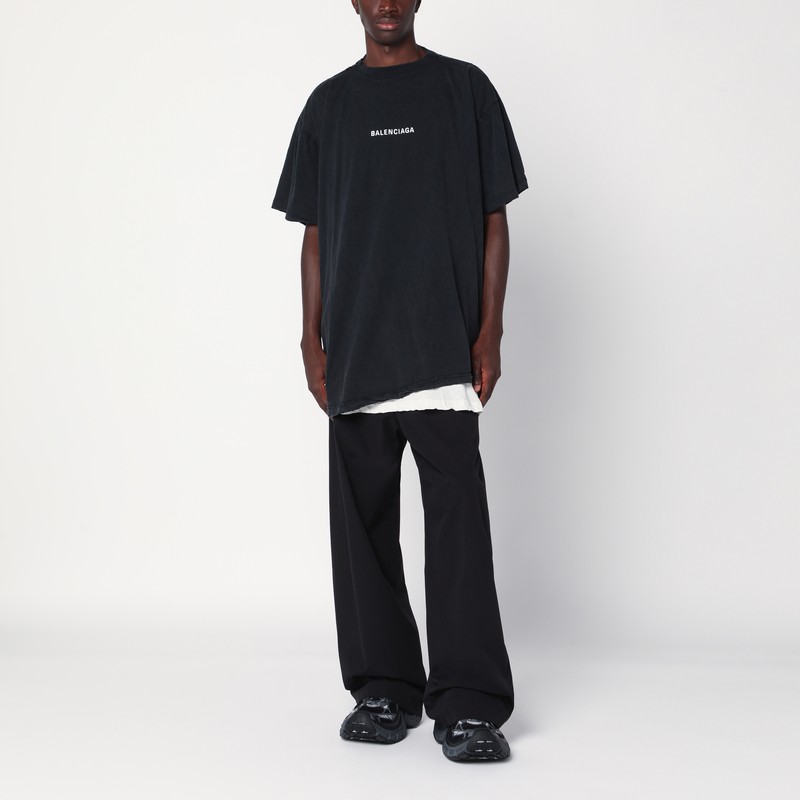 Balenciaga Faded Black Double  Back T-shirt In Black