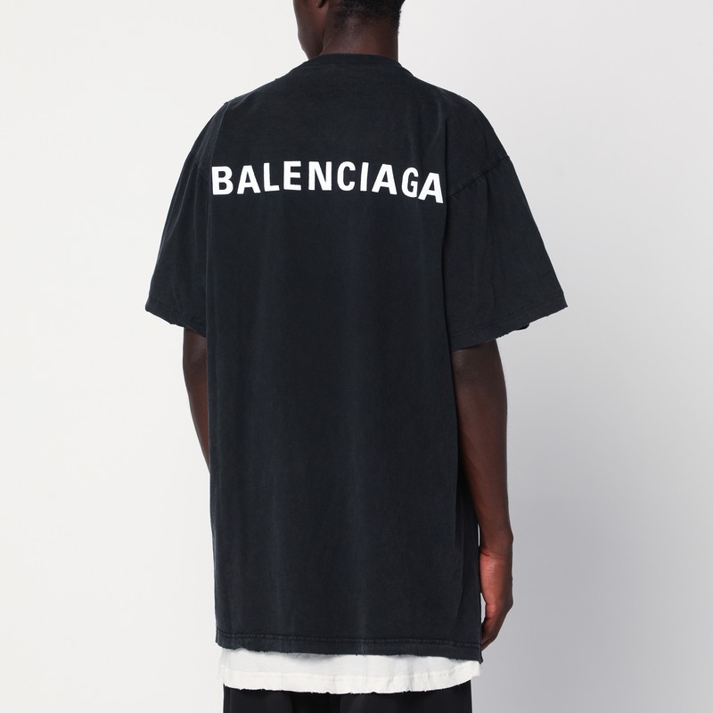 Balenciaga Faded Black Double  Back T-shirt In Black