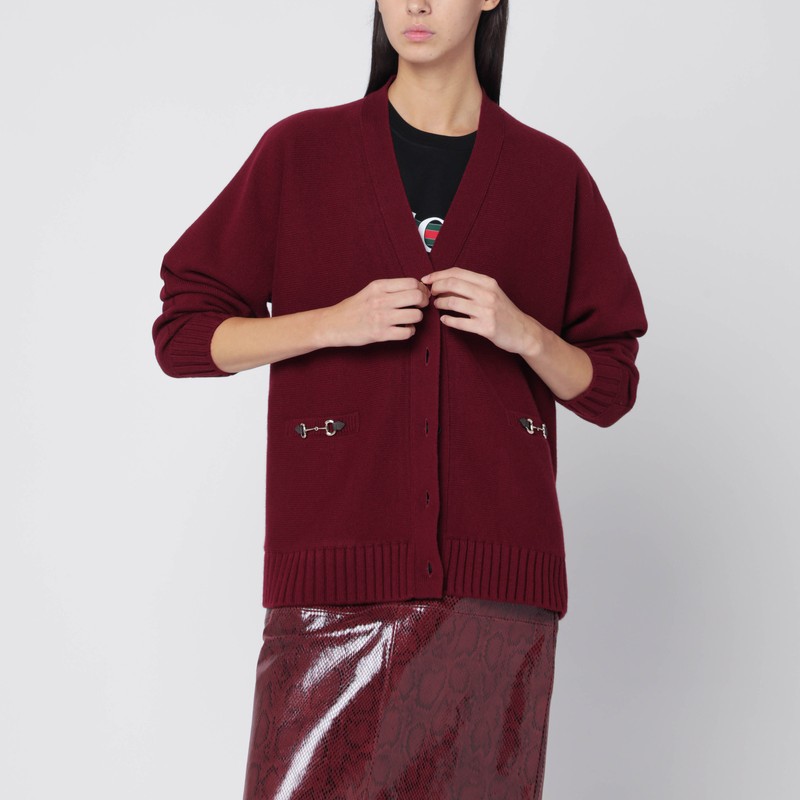 Burgundy cardigan in wool and cashmere