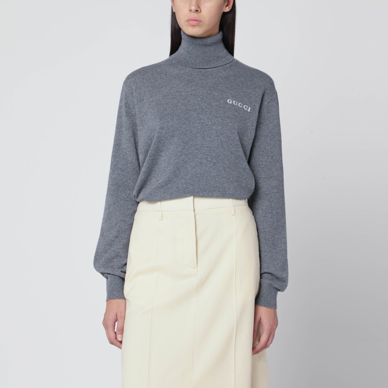 Grey turtleneck sweater in cashmere