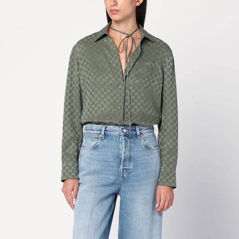 Green jacquard GG silk shirt
