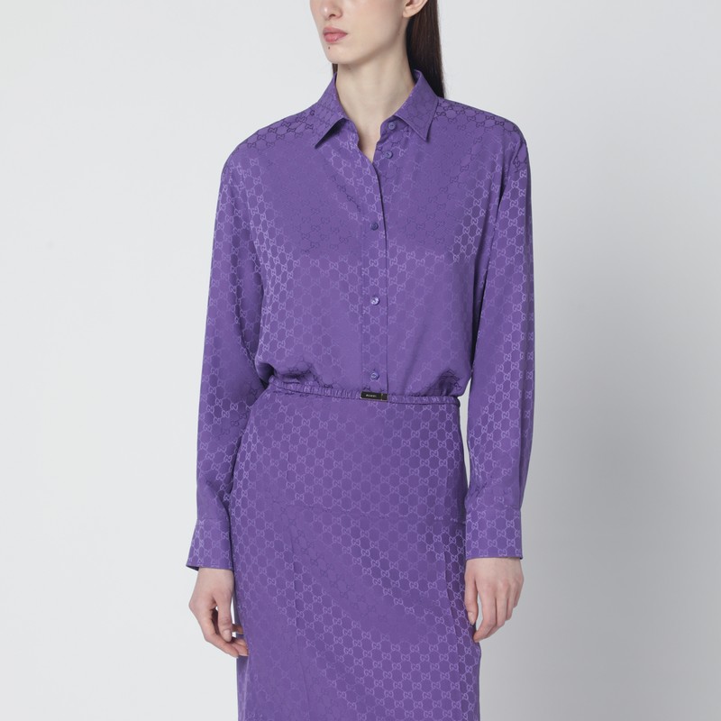 Purple oversized GG jacquard silk shirt