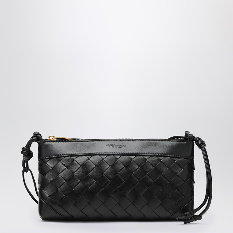 Bottega Veneta Double Patch Black Leather And Intrecciato Bag In Black