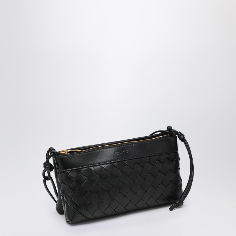 Bottega Veneta Double Patch Black Leather And Intrecciato Bag In Black