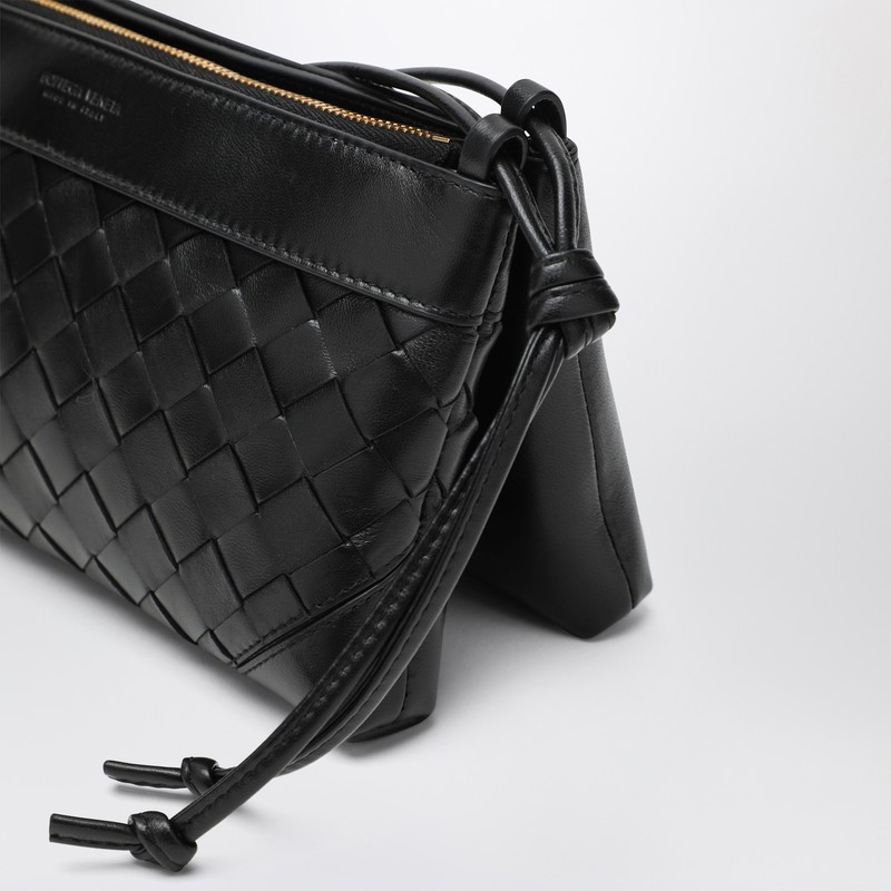 Bottega Veneta Double Patch Black Leather And Intrecciato Bag In Black
