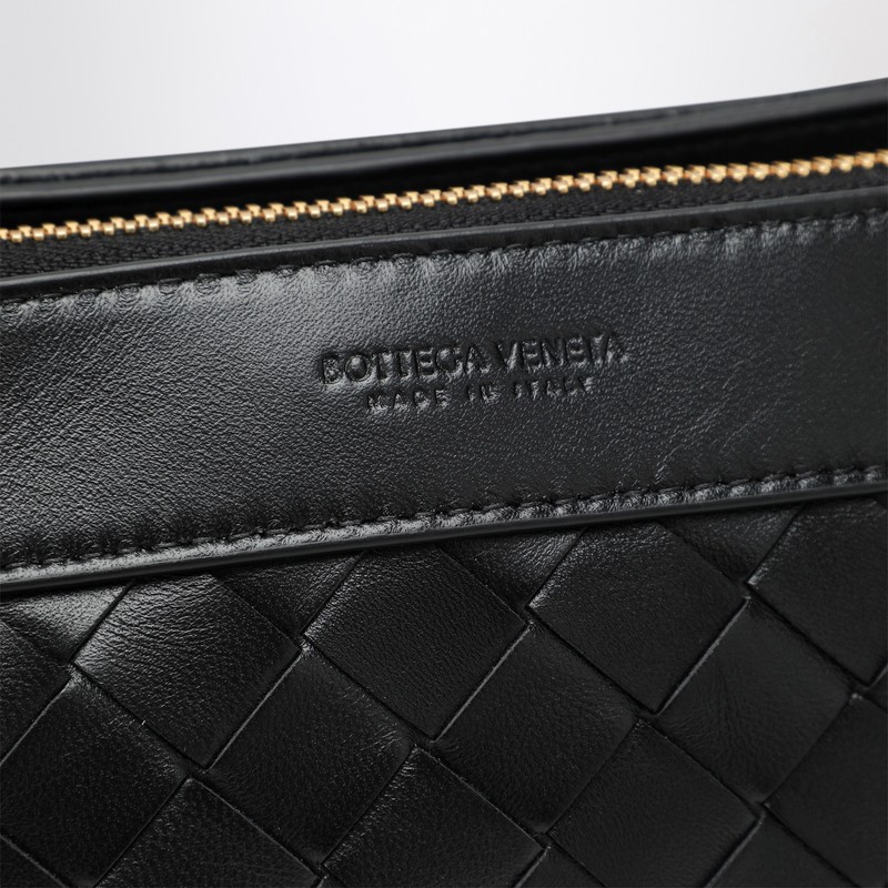 Bottega Veneta Double Patch Black Leather And Intrecciato Bag In Black