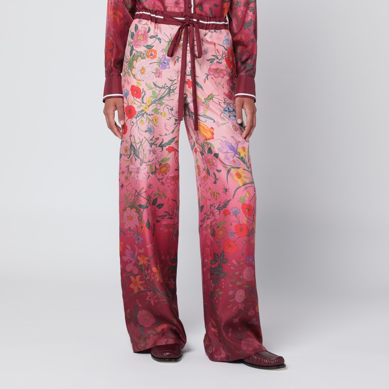 Floral-print silk trousers