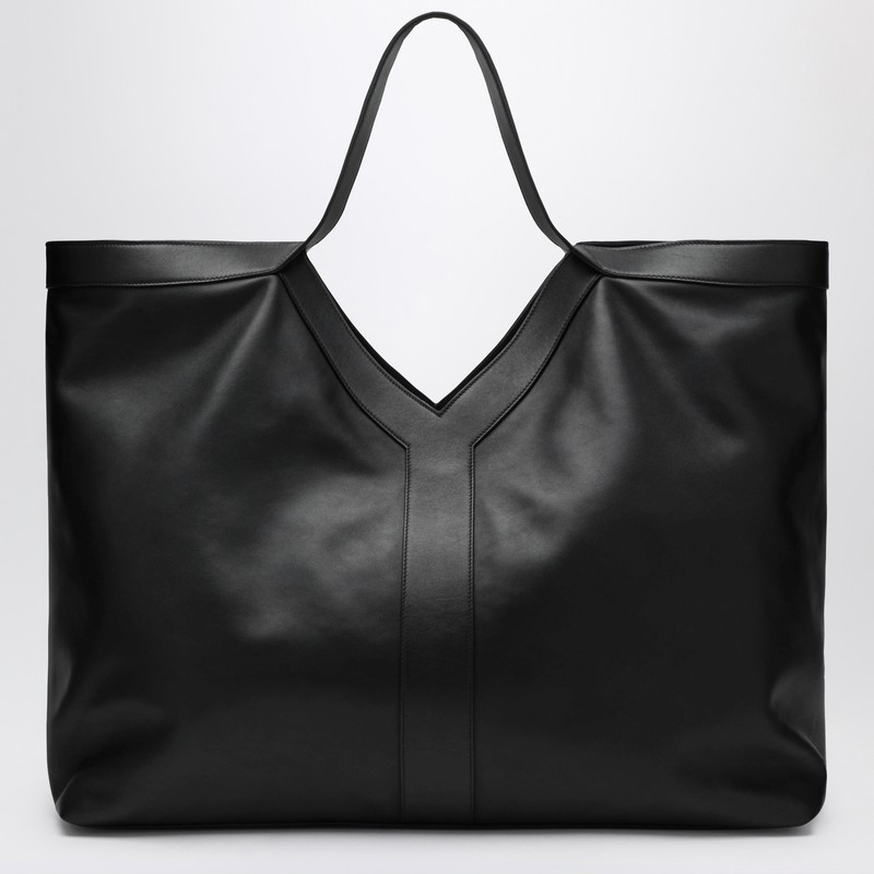 Maxi Y tote bag black pebbled leather