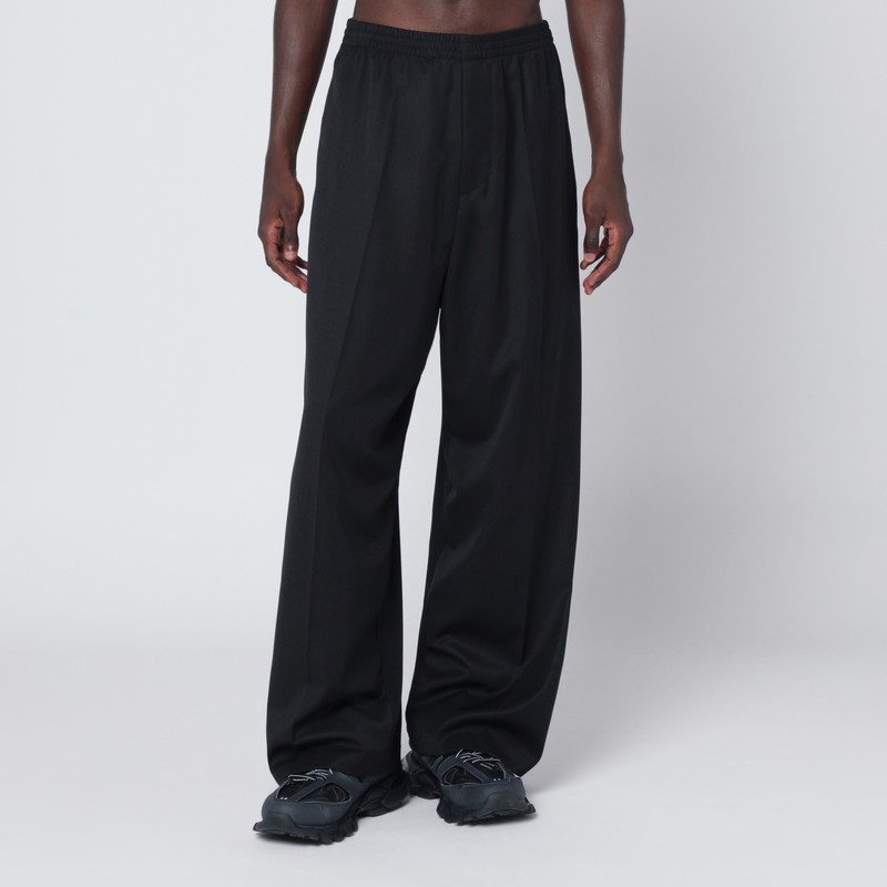 Wide black wool trousers
