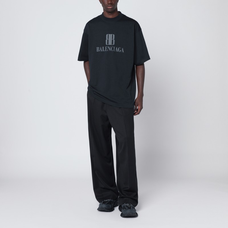 Balenciaga Wide Black Wool Trousers In Black