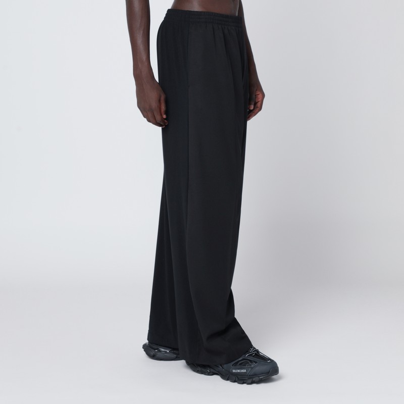 Balenciaga Wide Black Wool Trousers In Black
