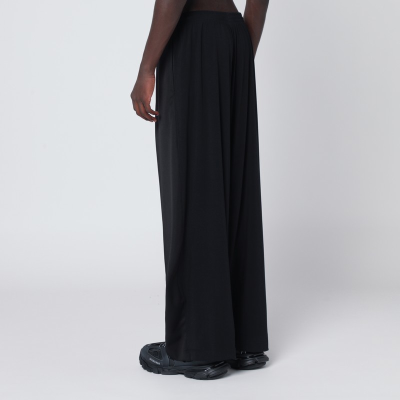 Balenciaga Wide Black Wool Trousers In Black