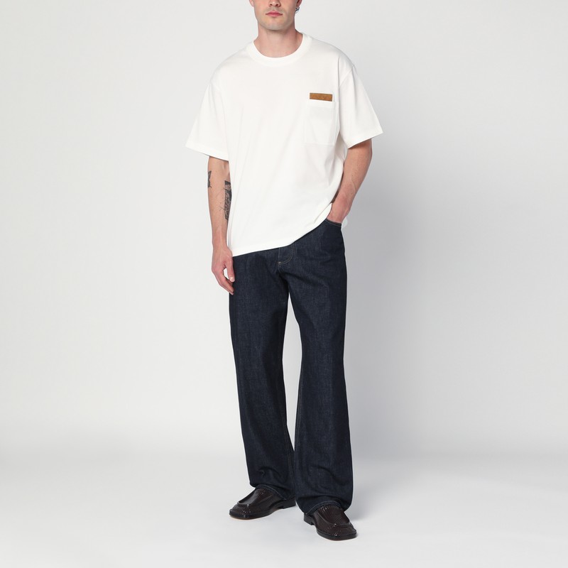 Bottega Veneta Pima Cotton T-shirt With Suede Patch In White