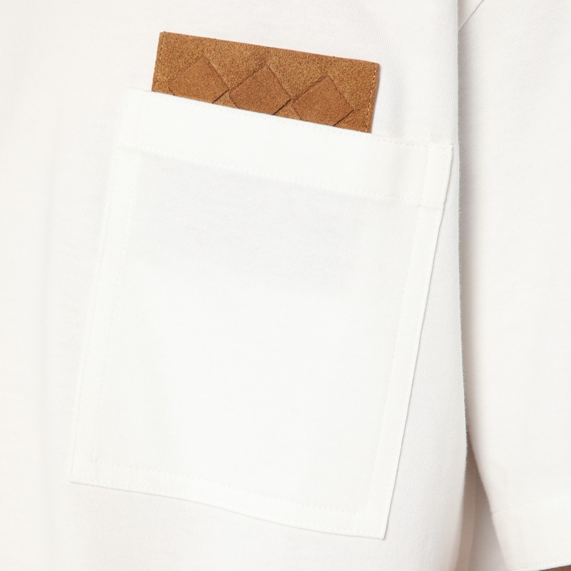 Bottega Veneta Pima Cotton T-shirt With Suede Patch In White