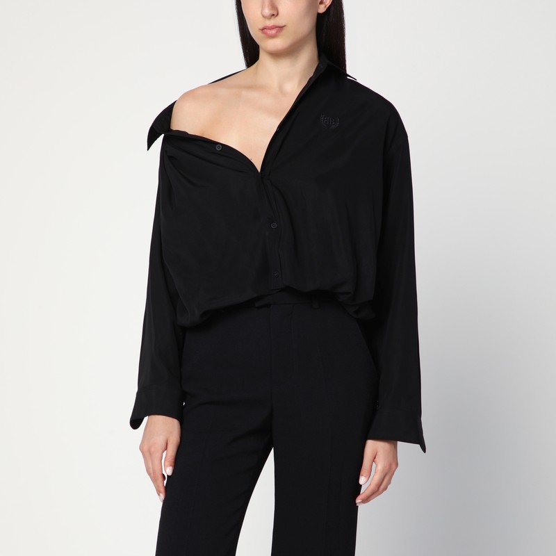 One-shoulder black shirt in poplin