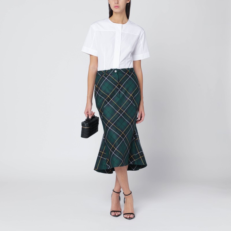 Alexander Mcqueen Navy Green And Yellow Wool Tartan Pencil Skirt In Blue