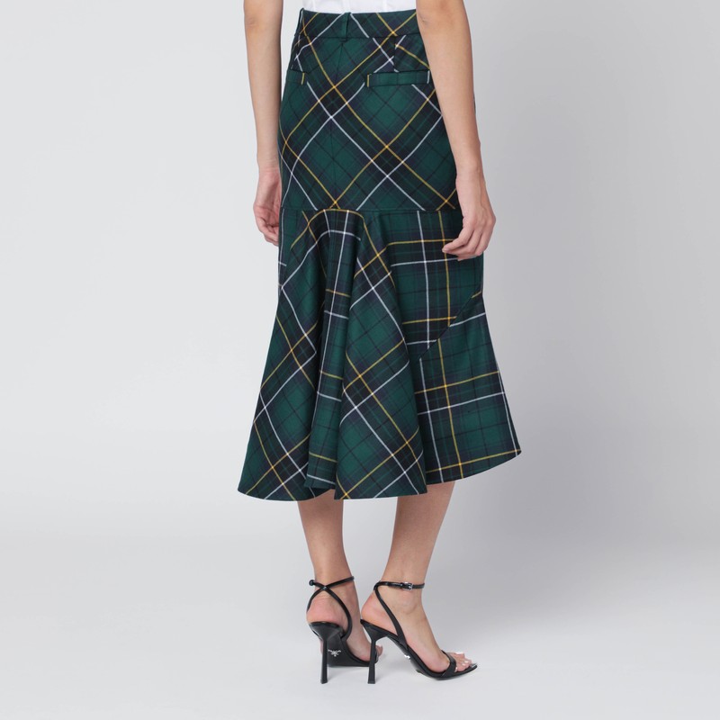 Alexander Mcqueen Navy Green And Yellow Wool Tartan Pencil Skirt In Blue