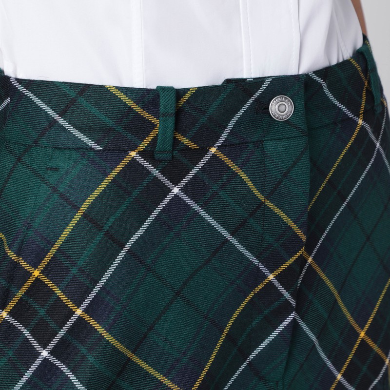 Alexander Mcqueen Navy Green And Yellow Wool Tartan Pencil Skirt In Blue