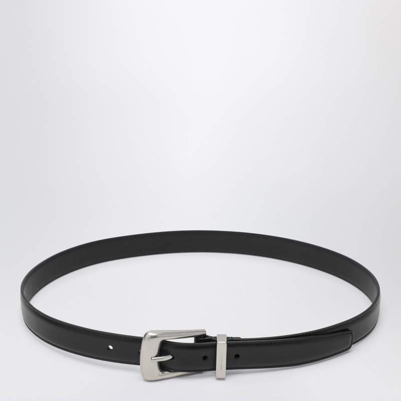 Smooth black leather Folk belt