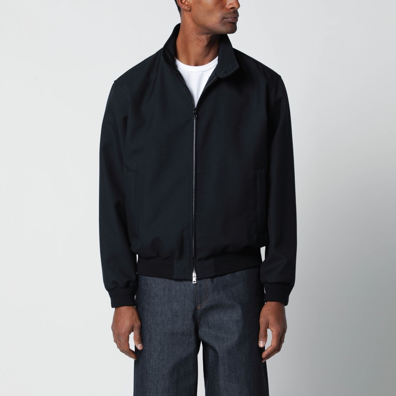 Blue zip-up jacket in wool-blend twill