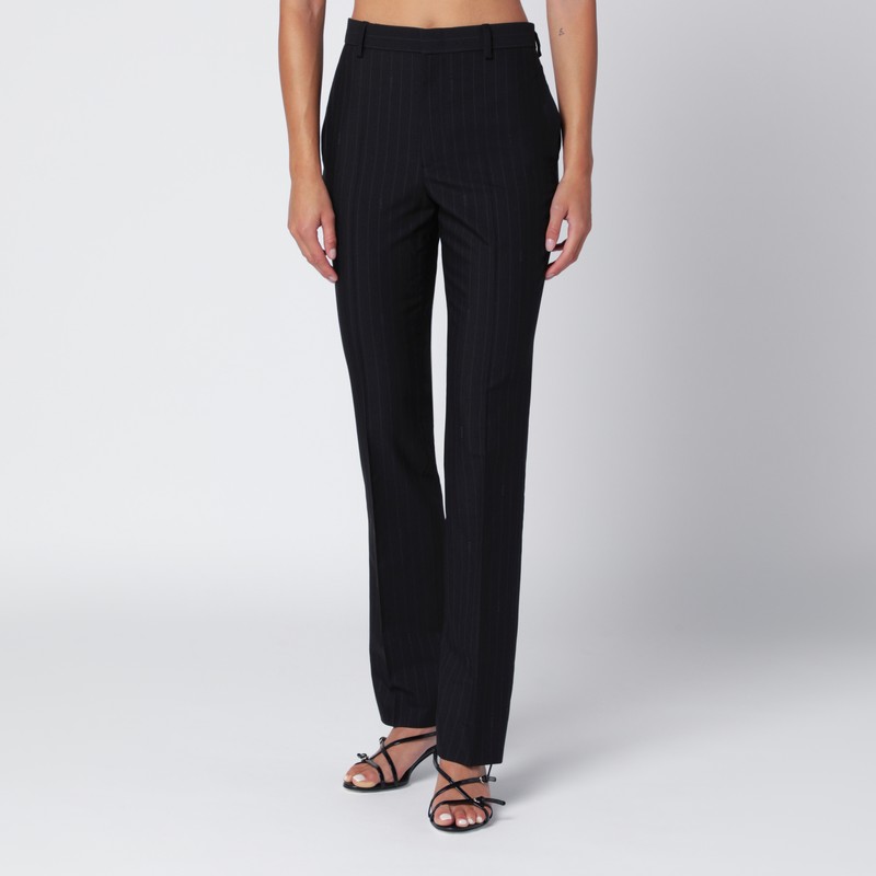 Black wool pinstripe trousers