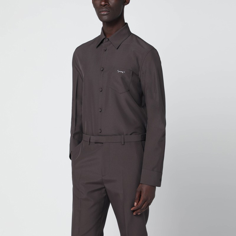 Brown polyester twill shirt with Horsebit detail