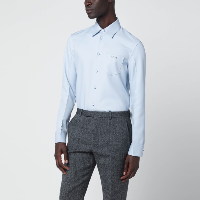 Light blue polyester twill shirt with Horsebit detail